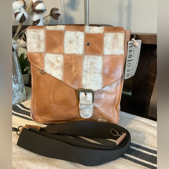 NWT Bed Stu Venice Beach II Patchwork Crossbody Bag Tan Rustic Nectar MSRP $295 - Picture 11 of 13